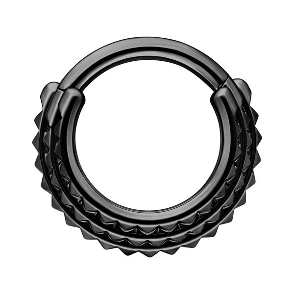 Clicker de septum negro con triple spike sobre fondo blanco