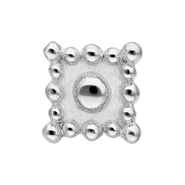 Neliönmuotoinen, hopeinen barbell orientaalisella designilla, ulkokierre, valkoisella taustalla