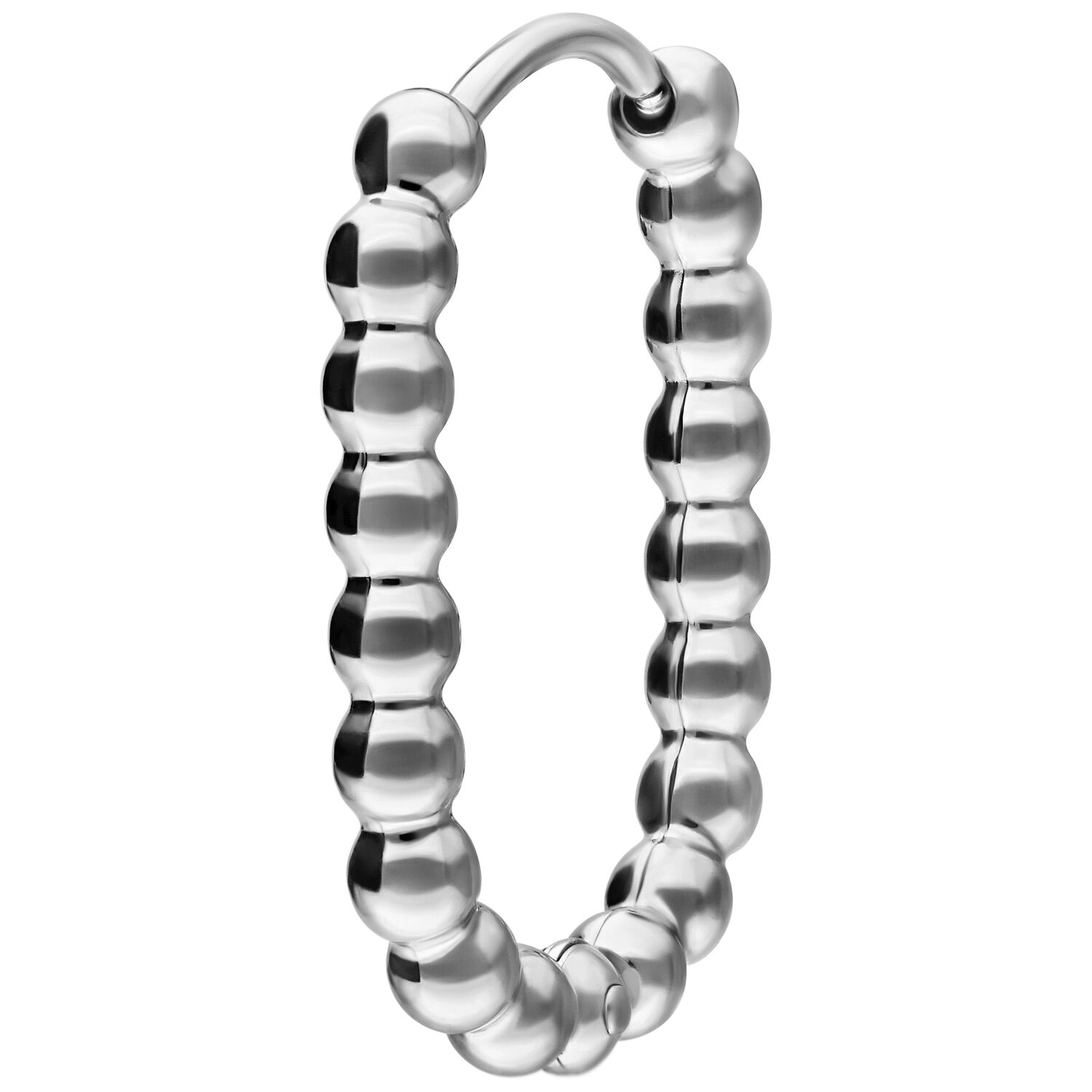 Oval Bubble Hoops in Silber aus Chirurgenstahl Silberne ovale Bubble Hoops aus Chirurgenstahl auf weißem Hintergrund