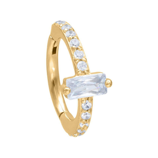 Anello piercing dorato con cristalli chiari, diametro interno 12mm