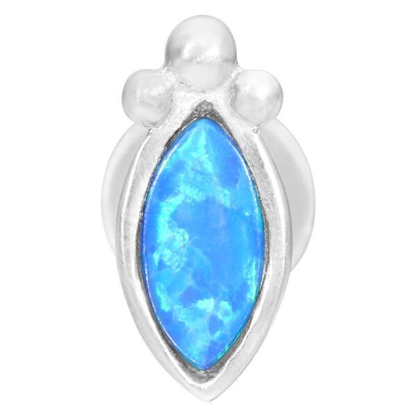 Silberner Labret mit blauem synthetischen Opal auf weißem Hintergrund
