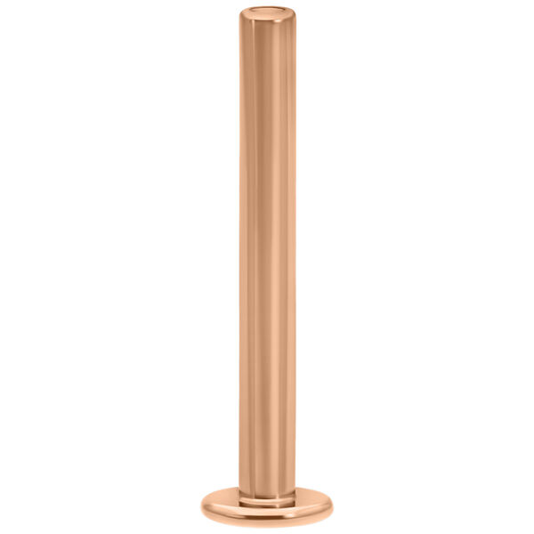 Labret Push-Fit de titanio en oro rosado, 1,2 mm de grosor, 6,0 mm de largo sobre fondo blanco