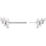 Barbell piercing argento con ali di cristallo su sfondo bianco