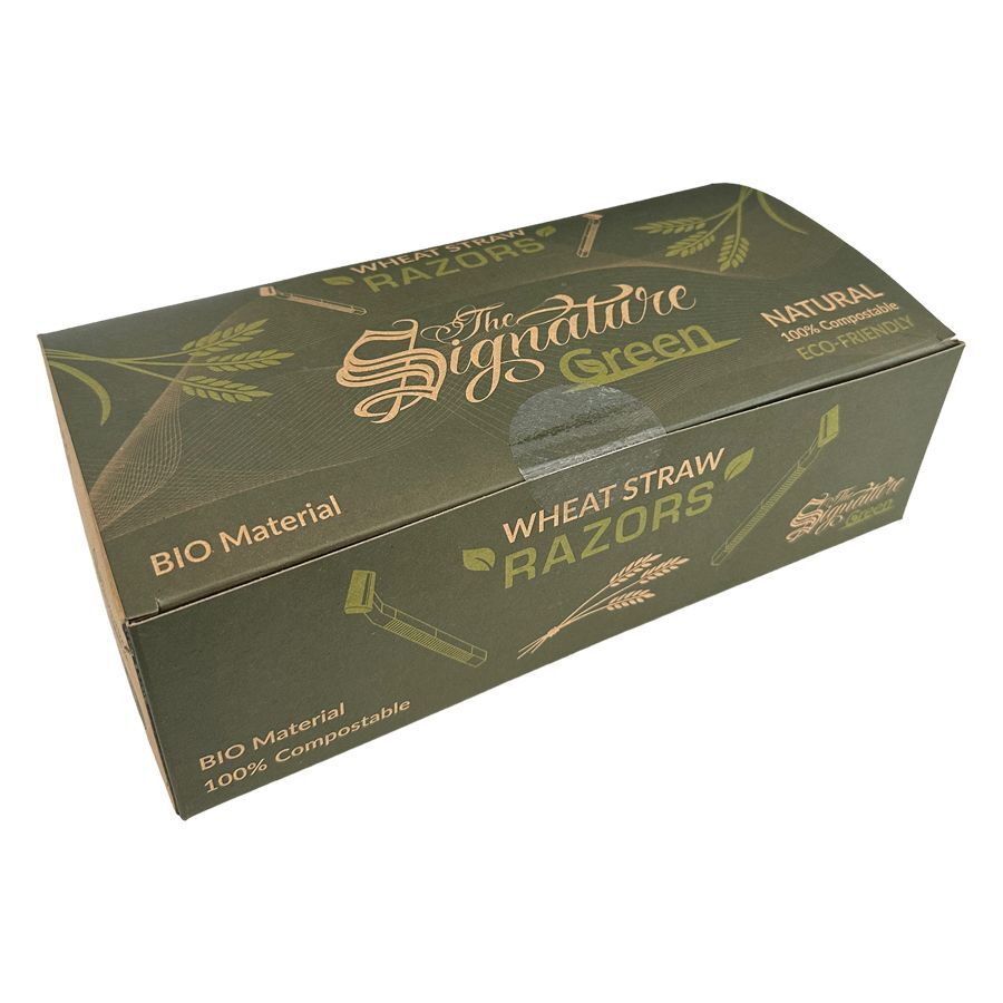 Scatola verde con rasoi usa e getta biodegradabili, The Signature Green