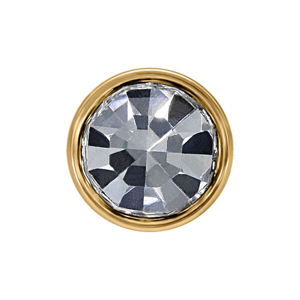 Accesorio de piercing dorado con cristal claro sobre fondo blanco