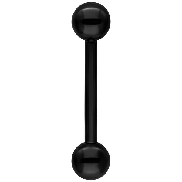 Musta titaaninen barbell kahdella pallolla, pystysuunnassa valkoisella taustalla