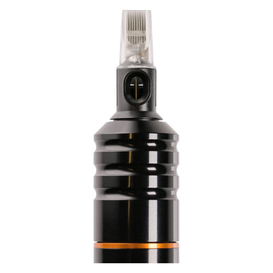 Impugnatura nera HAWK PEN 25mm con superficie zigrinata su sfondo bianco