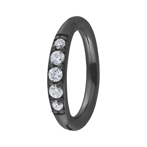 Clicker piercing nero con cristalli neri, spessore 1,2 mm
