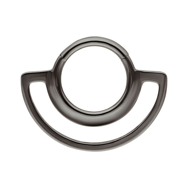 Clicker de doble anillo metálico negro sobre fondo blanco