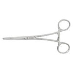Strumento per piercing argento con due manici su sfondo bianco