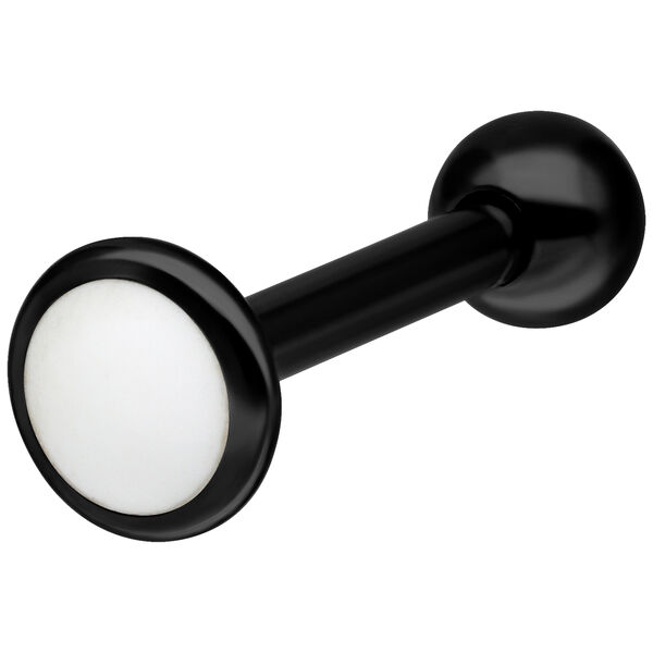 Labret de titanio negro con bola blanca sobre fondo blanco