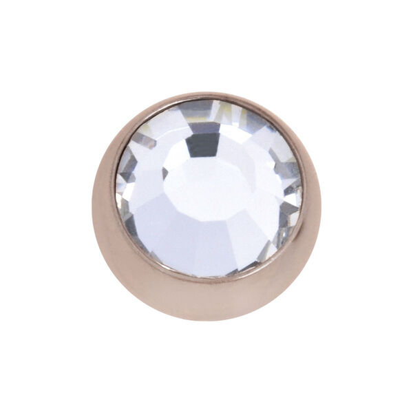 Sfera piercing in oro rosa con cristallo chiaro su sfondo bianco