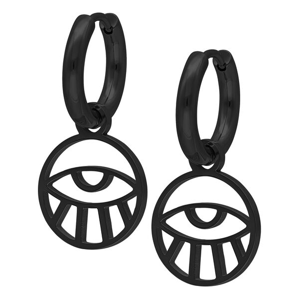 Pendientes negros con motivo de ojo sobre fondo blanco