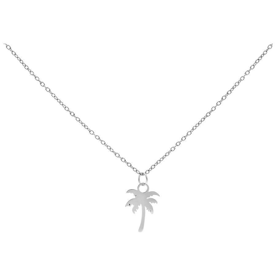 Collana in argento con ciondolo a palma su sfondo bianco