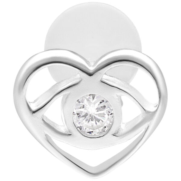 Labret a cuore d'argento con cristallo scintillante su sfondo bianco