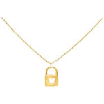 Collana d'oro in acciaio chirurgico con lucchetto e design a cuore su sfondo bianco
