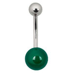 Bananabell in titanio argento con sfera verde su sfondo bianco