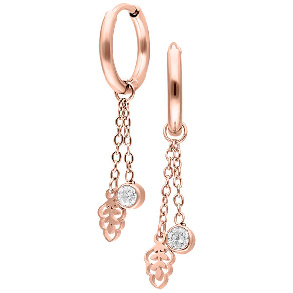 Mini Crystal Leaf Hoops Pair - Rosegold