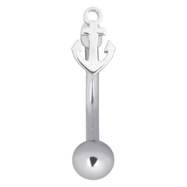 Silbernes Anchor Micro Bananabell, Stärke 1,2 mm, Länge 8,0 mm, auf weißem Hintergrund