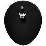 Banana Bell in argento con farfalla e cristalli chiari su sfondo nero