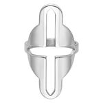 Anello d'argento in acciaio chirurgico con design a croce su sfondo bianco