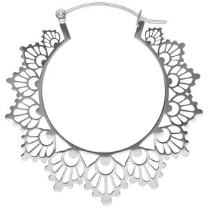 Sunflower Creolen aus Edelstahl in Silber Silberne Creole mit Sonnenblumenmuster auf weißem Hintergrund