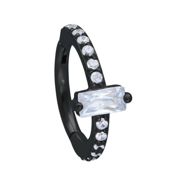 Anello piercing nero in metallo con cristalli, diametro 12 mm