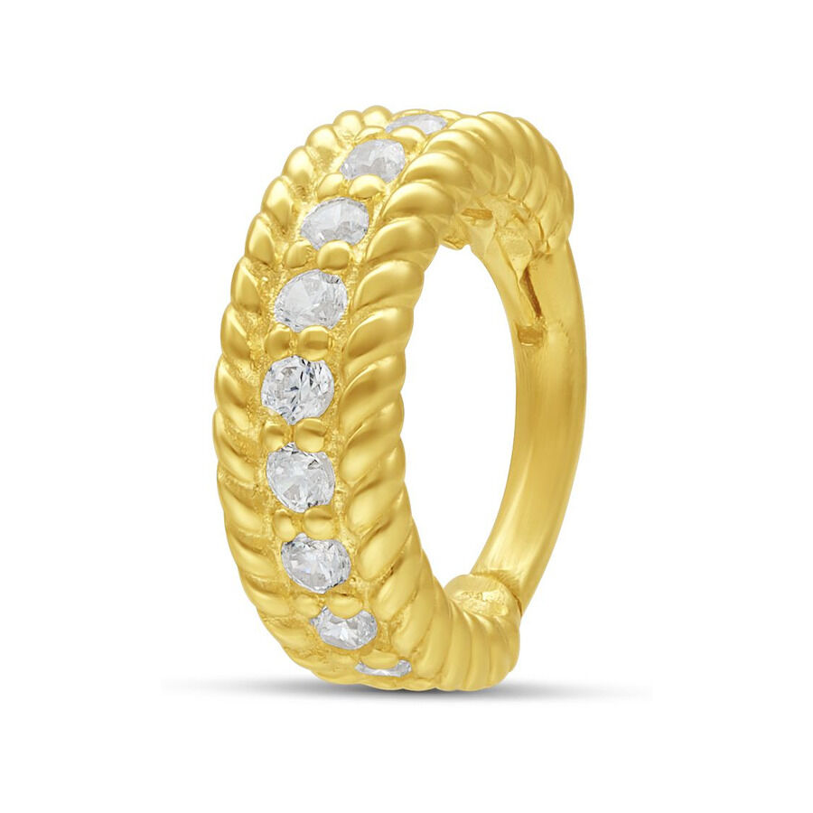 Anello a cerniera in oro con cristalli chiari su sfondo bianco