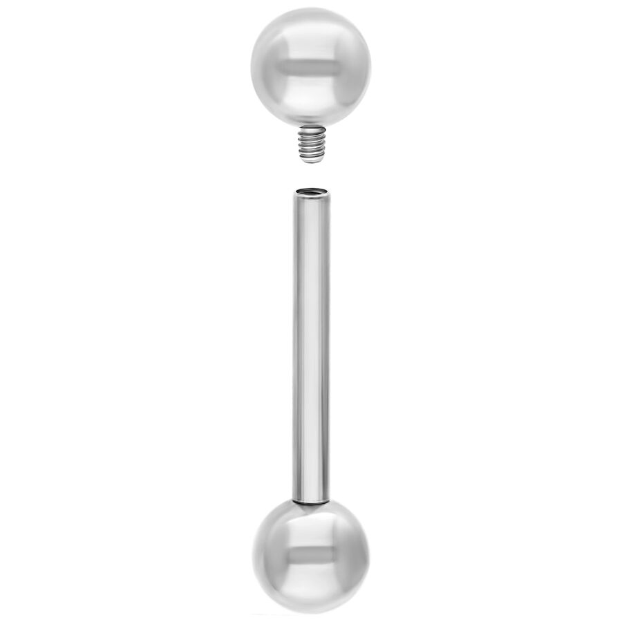 Silbernes Titan-Barbell mit zwei Kugeln auf weißem Hintergrund