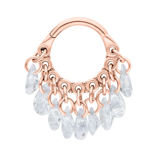 Clicker piercing in oro rosa con cristalli chiari pendenti