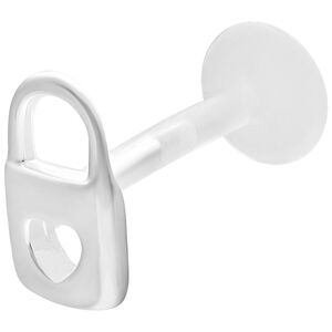 Silbernes Little Lock Push Fit Labret Silbernes Labret mit Schloss-Design auf weißem Hintergrund