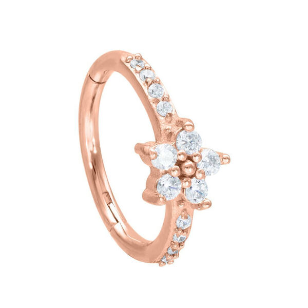 Roségoldener Piercingring Blossom Clicker mit Kristallen, 12mm Durchmesser