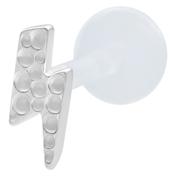 Hopeinen labret salamakuvioinnilla valkoisella taustalla