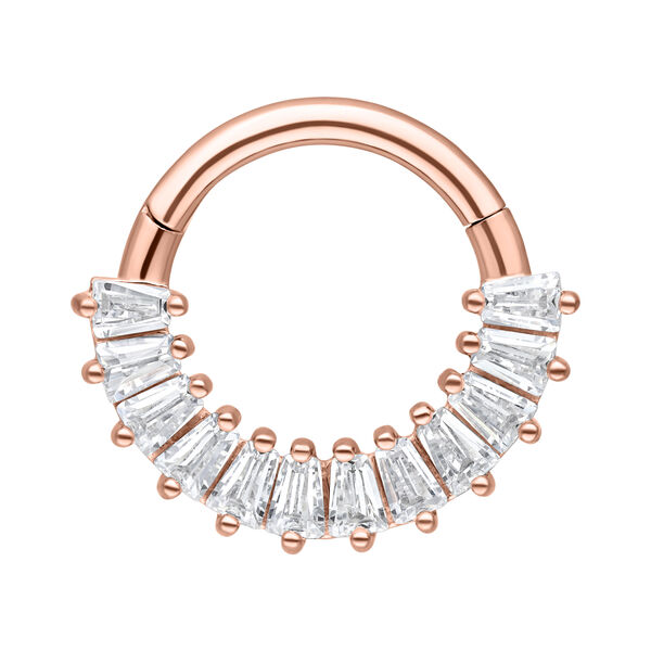 Septum Clicker in oro rosa con cristalli chiari su sfondo bianco