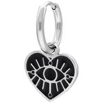 Orecchini in argento con ciondolo a cuore e design a occhio su sfondo bianco