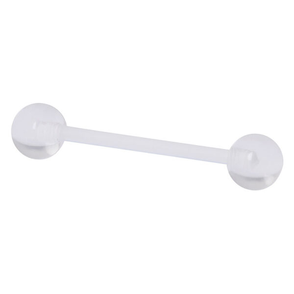 Klarer PTFE Barbell mit Kugeln Transparenter Barbell aus PTFE mit klaren Kugeln auf weißem Hintergrund