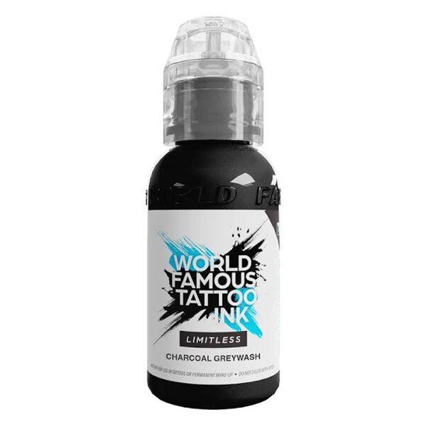 Bottiglia di World Famous Ink Limitless Grigio Lavaggio, 30 ml, su sfondo bianco