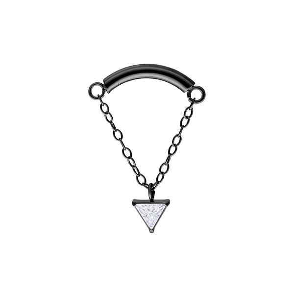 Triangolo nero Helix con cristallo su catena su sfondo bianco