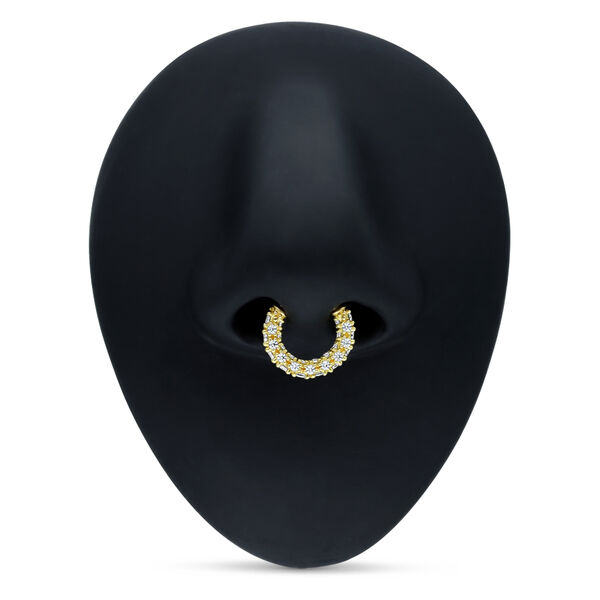 Clicker de Septum Dorado con cristales claros sobre fondo negro