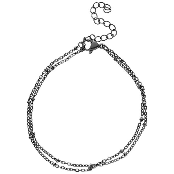 Bracciale doppio nero in acciaio chirurgico con perle su sfondo bianco