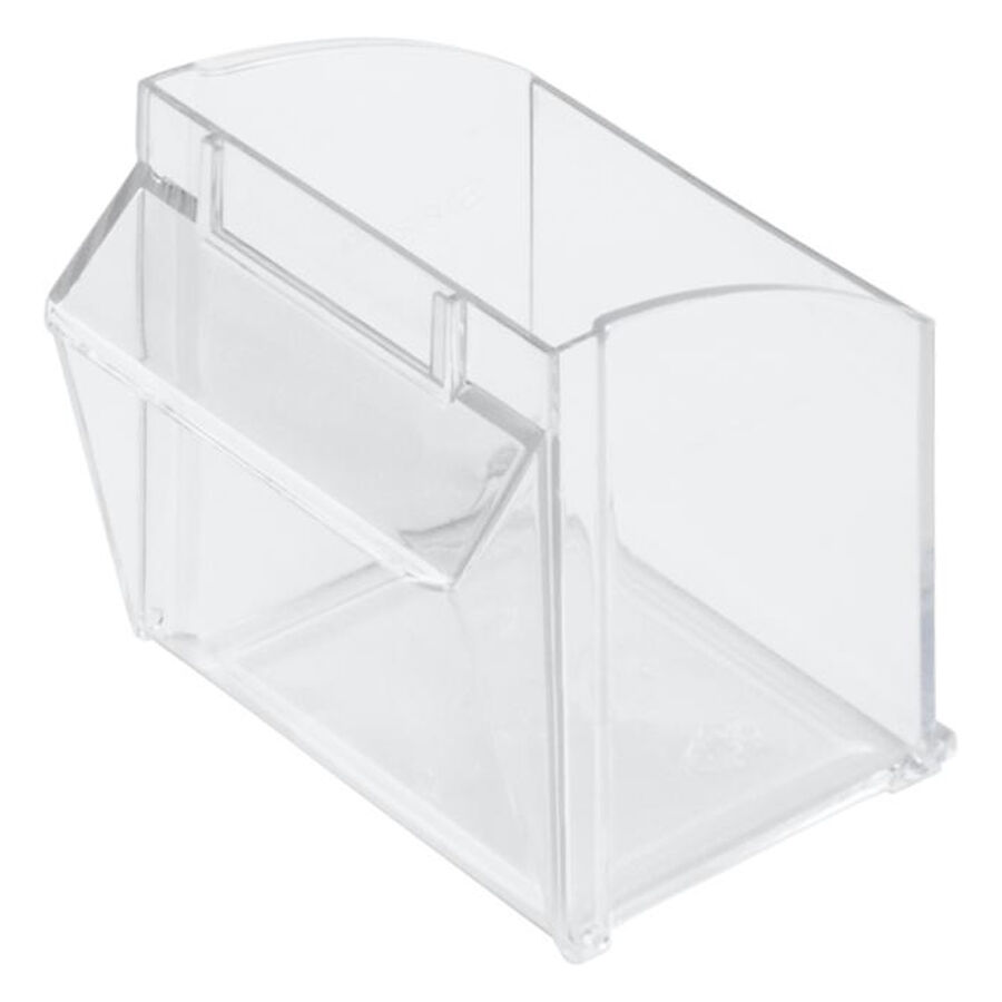 Transparenter Stala Fach für Studio Displays Klarer, rechteckiger Stala Fach aus Kunststoff auf weißem Hintergrund