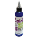 Bottiglia blu di Spirit Transfer Cream con etichetta bianca su sfondo bianco