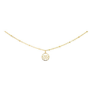 Goldene Fußkette mit Eye-Anhänger Filigrane goldene Fußkette mit Eye-Anhänger auf weißem Hintergrund