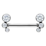 Piercing a barbell in argento con cinque cristalli chiari, orientato orizzontalmente