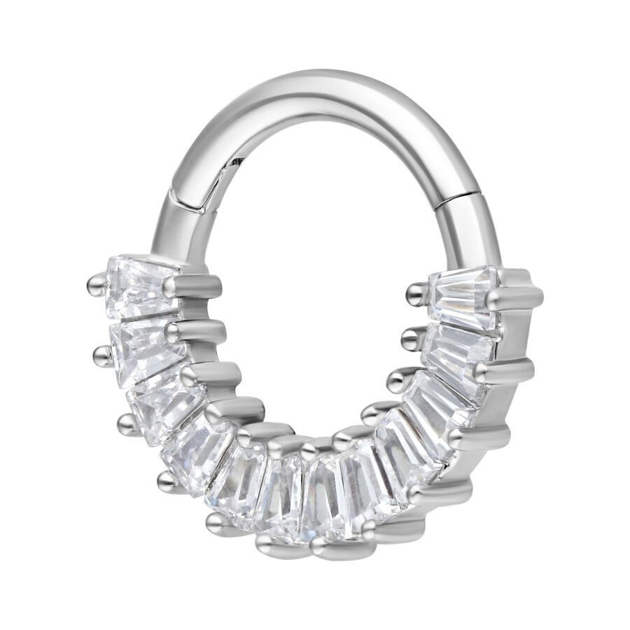 Septum Clicker argento con cristalli chiari su sfondo bianco