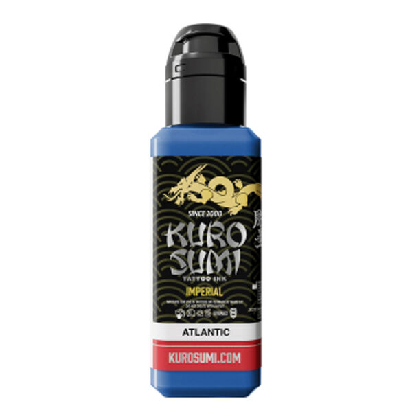 Sininen Kuro Sumi Imperial Atlantic tatuointimuste pullossa valkoisella taustalla