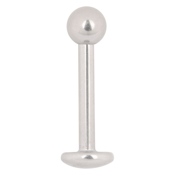 Piercing labret de titanio en oro blanco con bola sobre fondo blanco