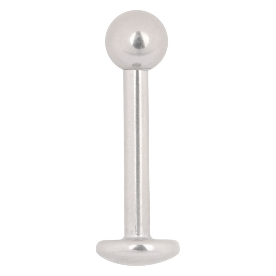 Valkokultainen titaaninen labret-piercing pallolla valkoisella taustalla