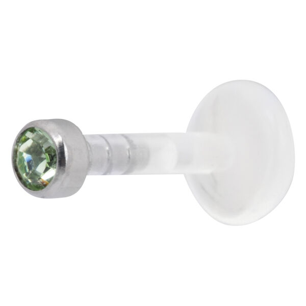 Labret de cristal verde claro con Push-Fit sobre fondo blanco