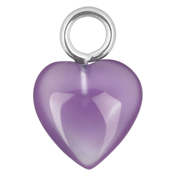 Colgante de corazón lila de acero quirúrgico 316L sobre fondo blanco